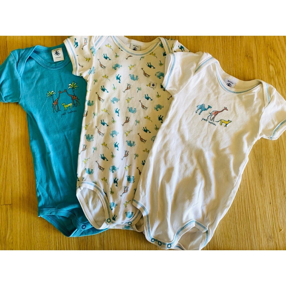 3 PETIT BATEAU onesies animals 18M